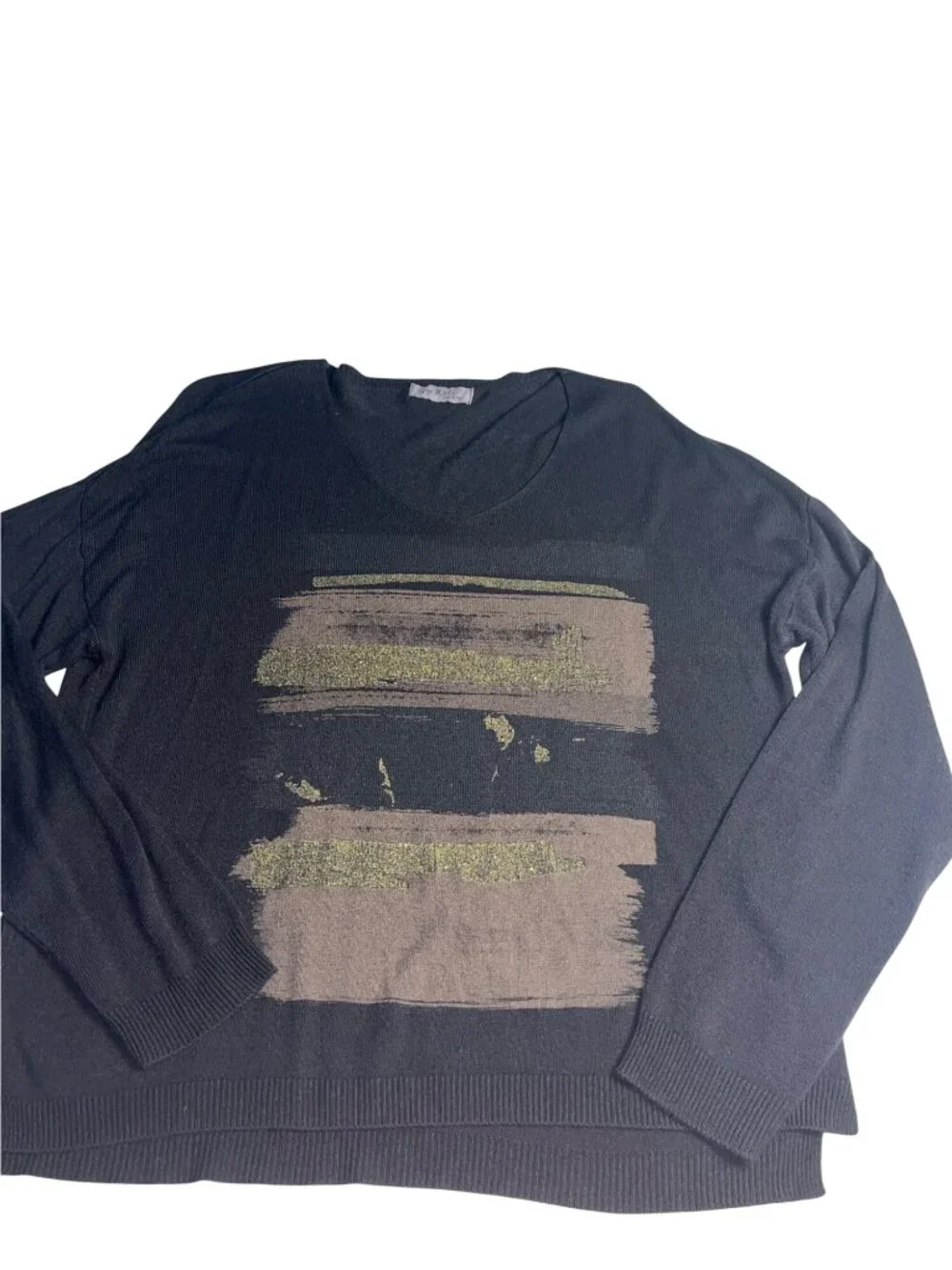Gigi Moda Maya Knit Sweater With Metallic Brush Stroke Design - One Size f